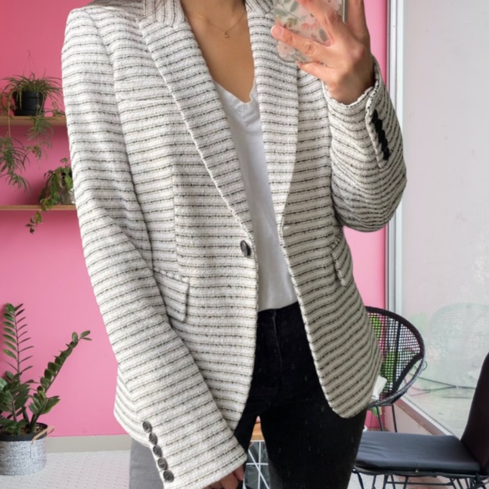 Veronica Beard Tweed Stripe Cutaway Dickey Blazer Jacket Size 4 NWT